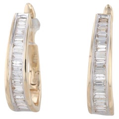 1.16ctw Diamond Journey Oval Hoop Earrings 14k Yellow Gold Snap Top Posts