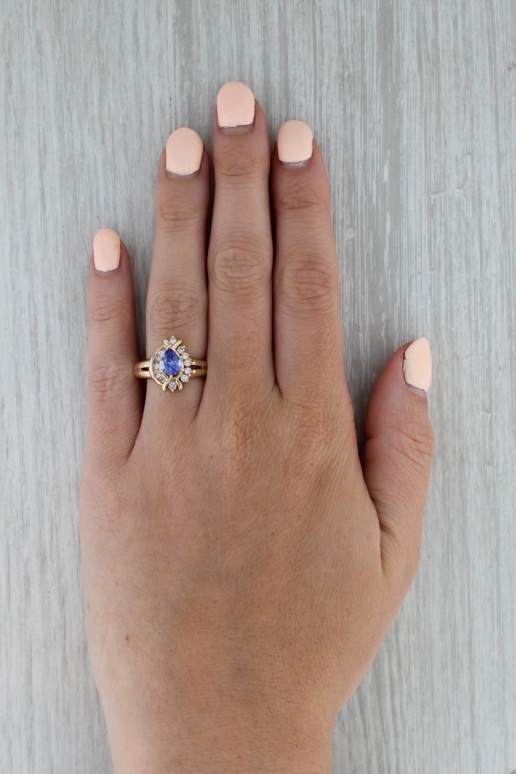 1.16ctw Pear Tanzanite Diamond Halo Ring 14k Yellow Gold Size 6.75 Engagement 1
