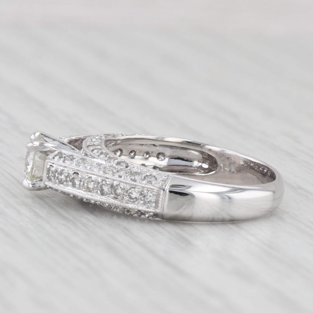 Anillo de compromiso con diamante redondo de 1,16 ctw Oro blanco de 14k Tamaño 5,75 Anillo catedral en Bueno estado para la venta en McLeansville, NC