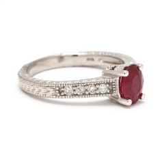 1.16ctw Ruby and Diamond Engagement Ring, 14k White Gold, Ring Size 7.25