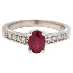 Anello di fidanzamento con rubino e diamante da 1,16 carati, oro bianco 14k, misura 7,25