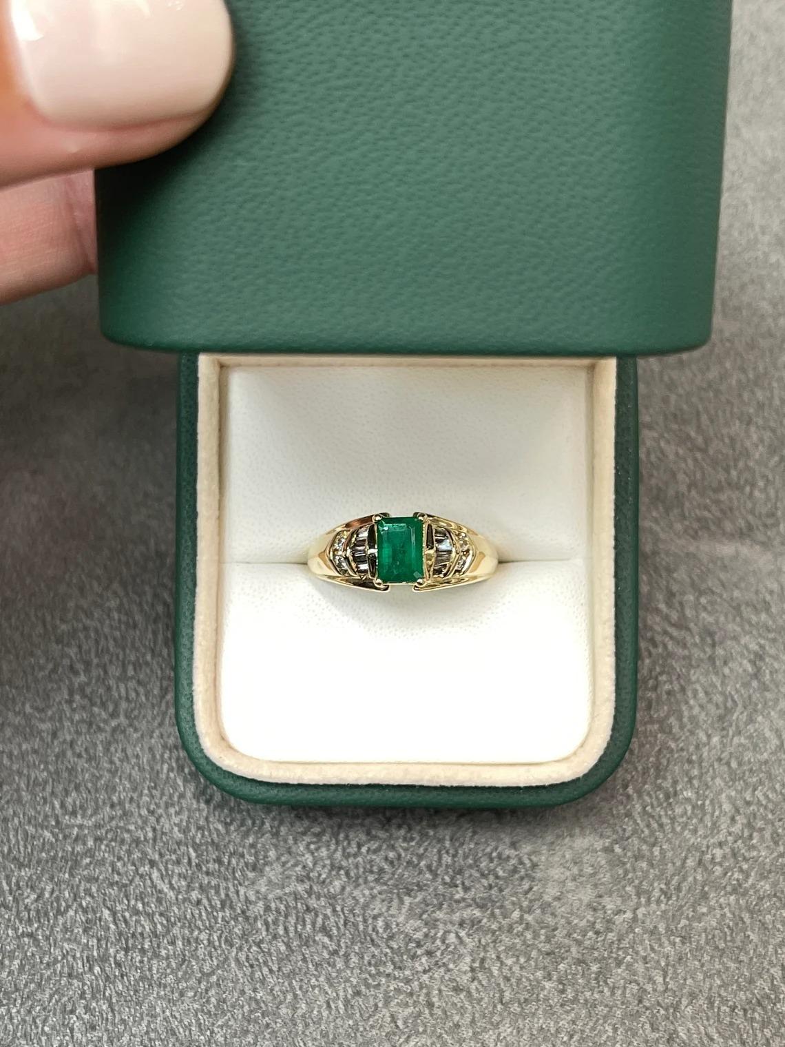 1.16tcw 14K Natural Colombian Emerald & Diamond Statement Ring For Sale 1