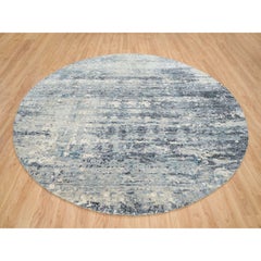 11'6"x11'6" Blue-Gray Modern Design Wool & Silk Hand Knotted Round Oriental Rug