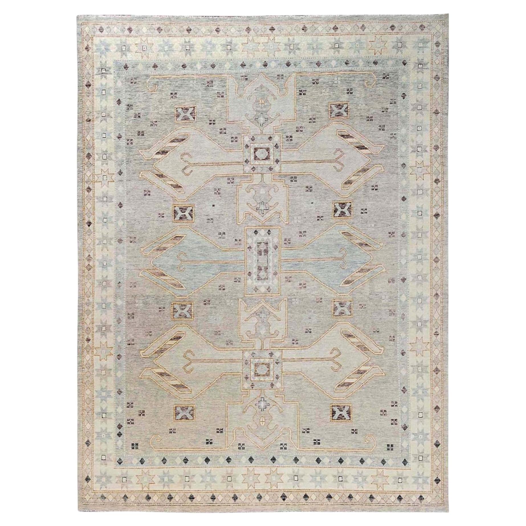 11'6"x14'10" Gray Anatolian Village Design Turkish Knot Hand Knotted Wool XL Rug