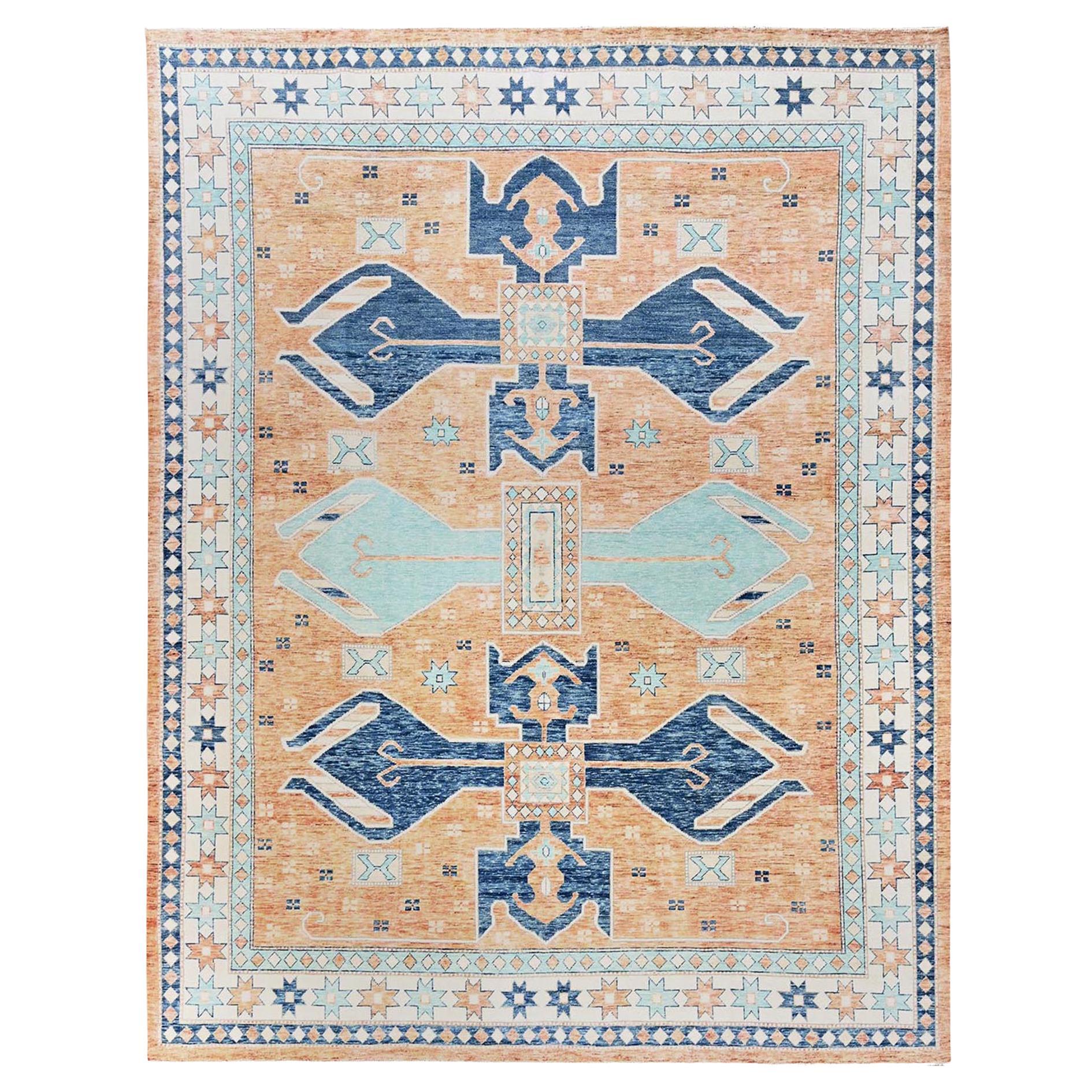 11
6"x14
7" Orange Anatolian Village Design Zero Pile Hand Knotted Wool XL Rug