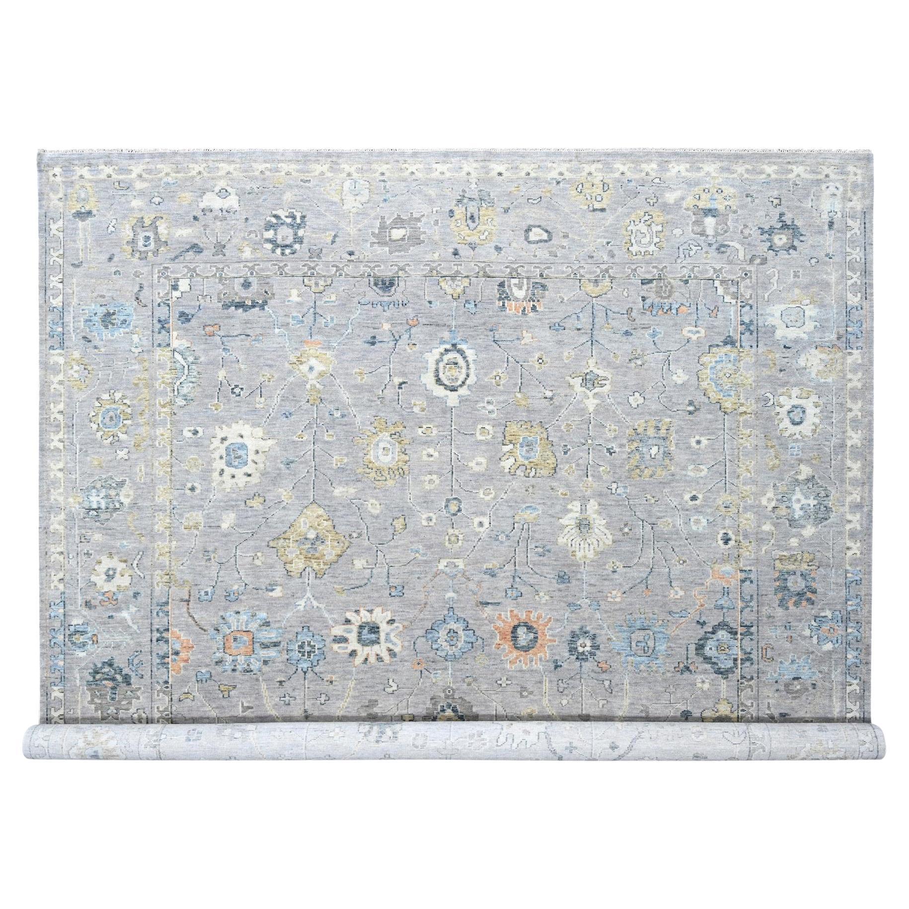 11'6"x15' Medium Gray Oushak Design Supple Collection Hand Knotted Pure Wool Rug
