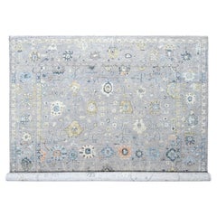 11'6 "x15' Gris Medio Oushak Design Colección Supple Anudada a Mano Alfombra de Pura Lana