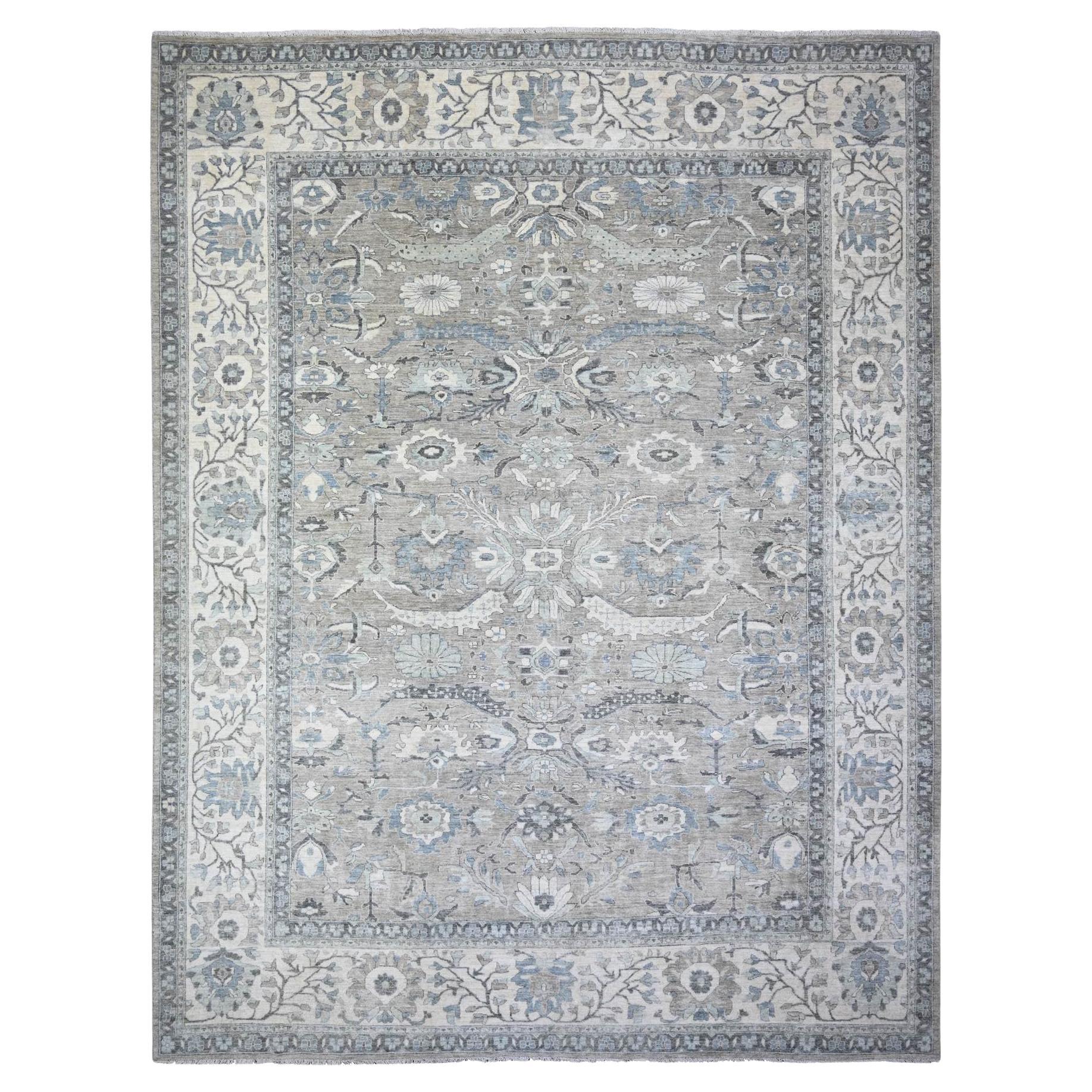 11'6"x15' Mineral Deposit Gray Sickle Leaf Design Pure Wool Oversized Rug For Sale
