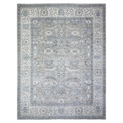 11'6"x15' Mineral Deposit Gray Sickle Leaf Design Pure Wool Oversized Rug