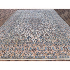 11'6"x16'6" Ivory Vintage Persian Mashad Hand Knotted Clean and Soft Wool XL Rug