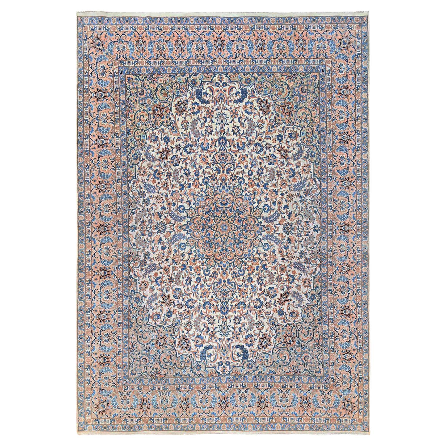 11
6 "x16
6" Elfenbein Vintage Persisch Mashad Hand geknüpft sauber und weich Wolle XL Teppich