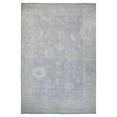11'6"x17'1" Gris Misty Angora afghan Oushak Design noué à la main en laine XL