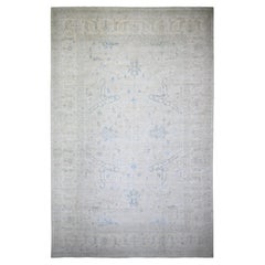11'6 "x17'4" Alfombra Oriental Lavada Gris Ceniza Piedra Peshawar de Pura Lana Anudada a Mano