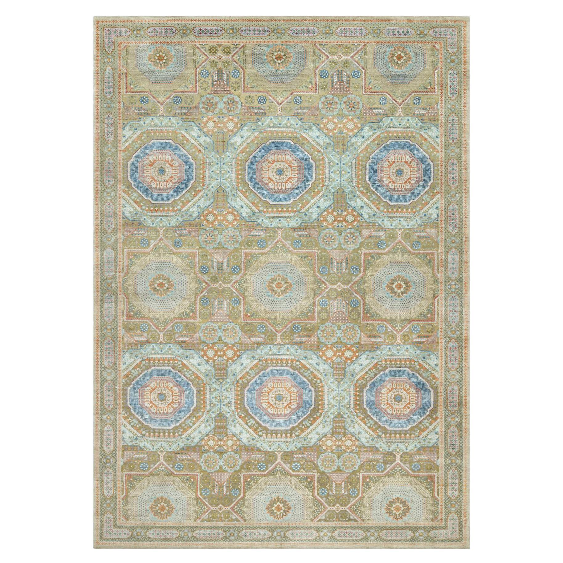 11
6 "x18
1" Edamame Brauner Mamluke Handgeknüpfter Texturierter Teppich aus Wolle und Seide XL