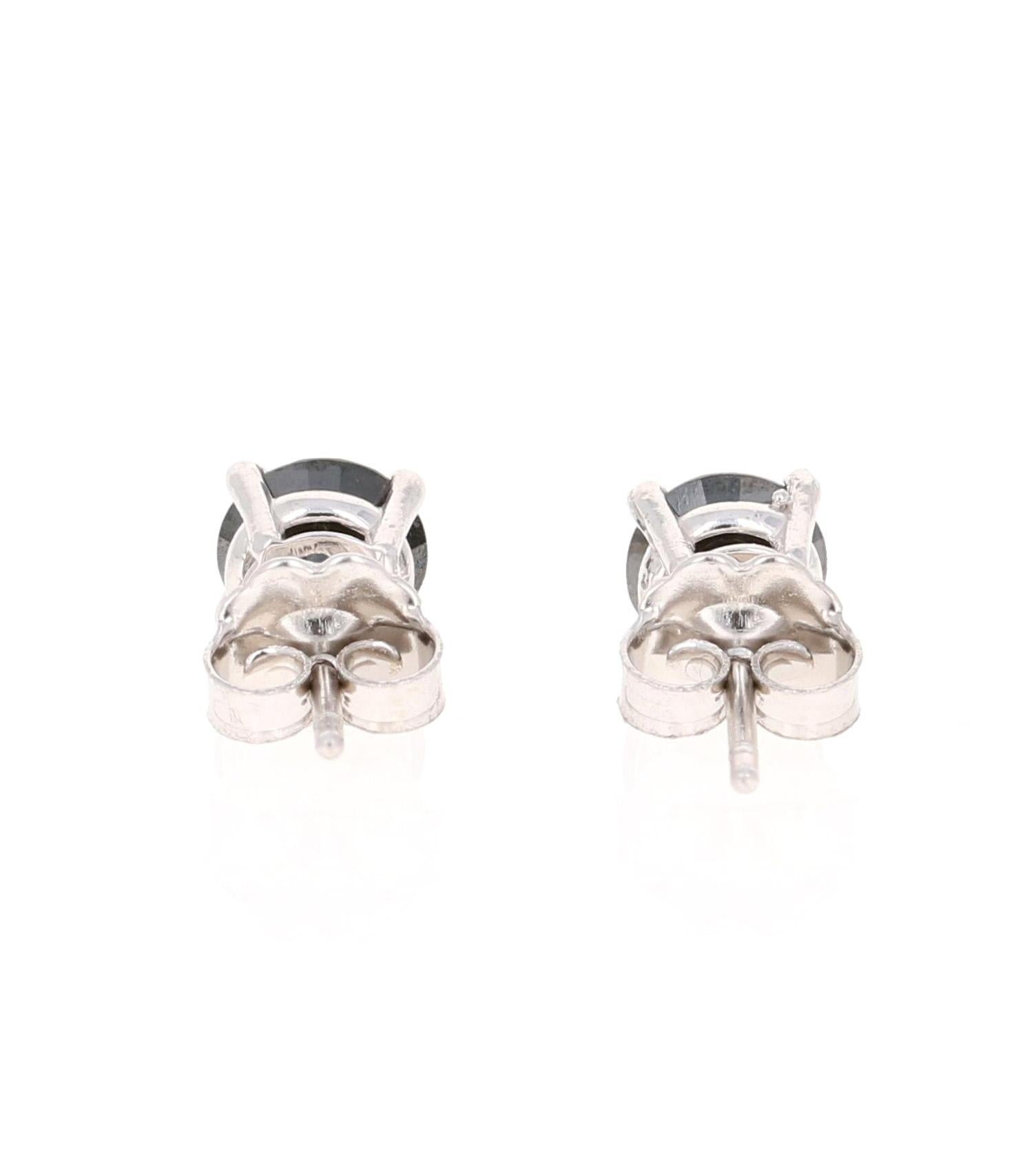 Modern 1.17 Carat Black Diamond 14 Karat White Gold Stud Earrings