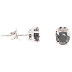 1.17 Carat Black Diamond 14 Karat White Gold Stud Earrings