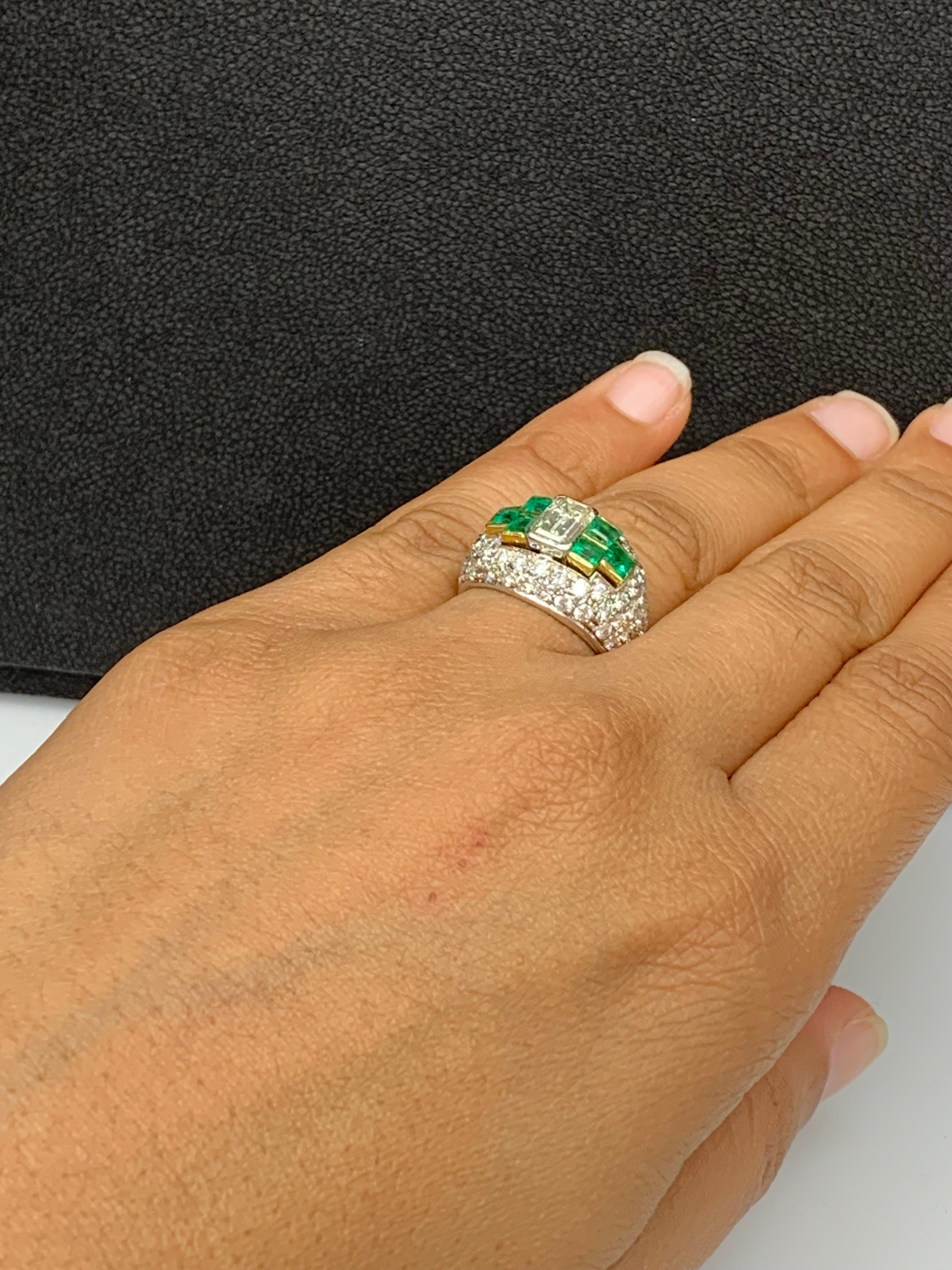 1.17 Carat Diamond and Emerald Cocktail Dome Ring in 18K Mix Gold For Sale 4