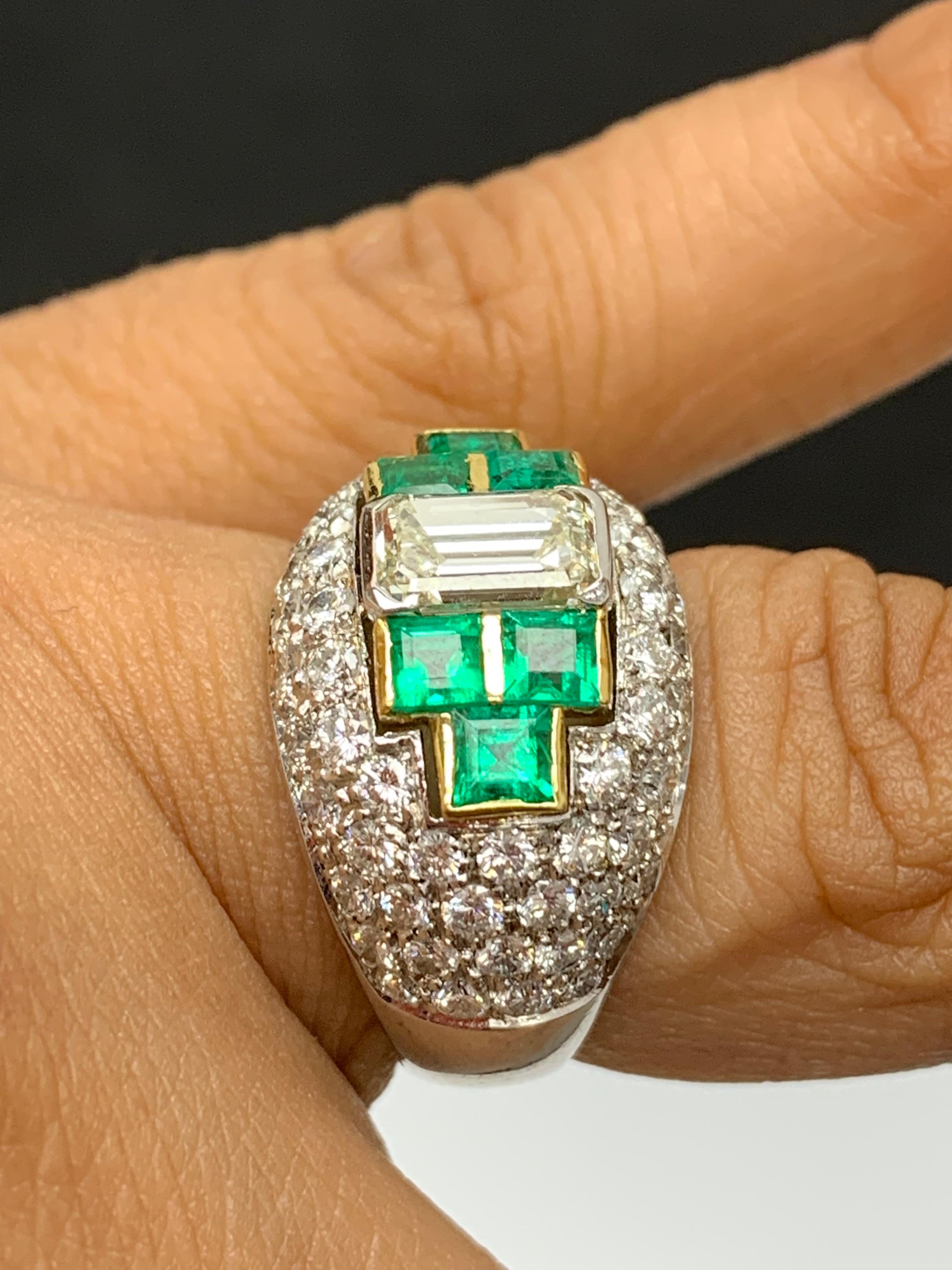 1.17 Carat Diamond and Emerald Cocktail Dome Ring in 18K Mix Gold For Sale 6