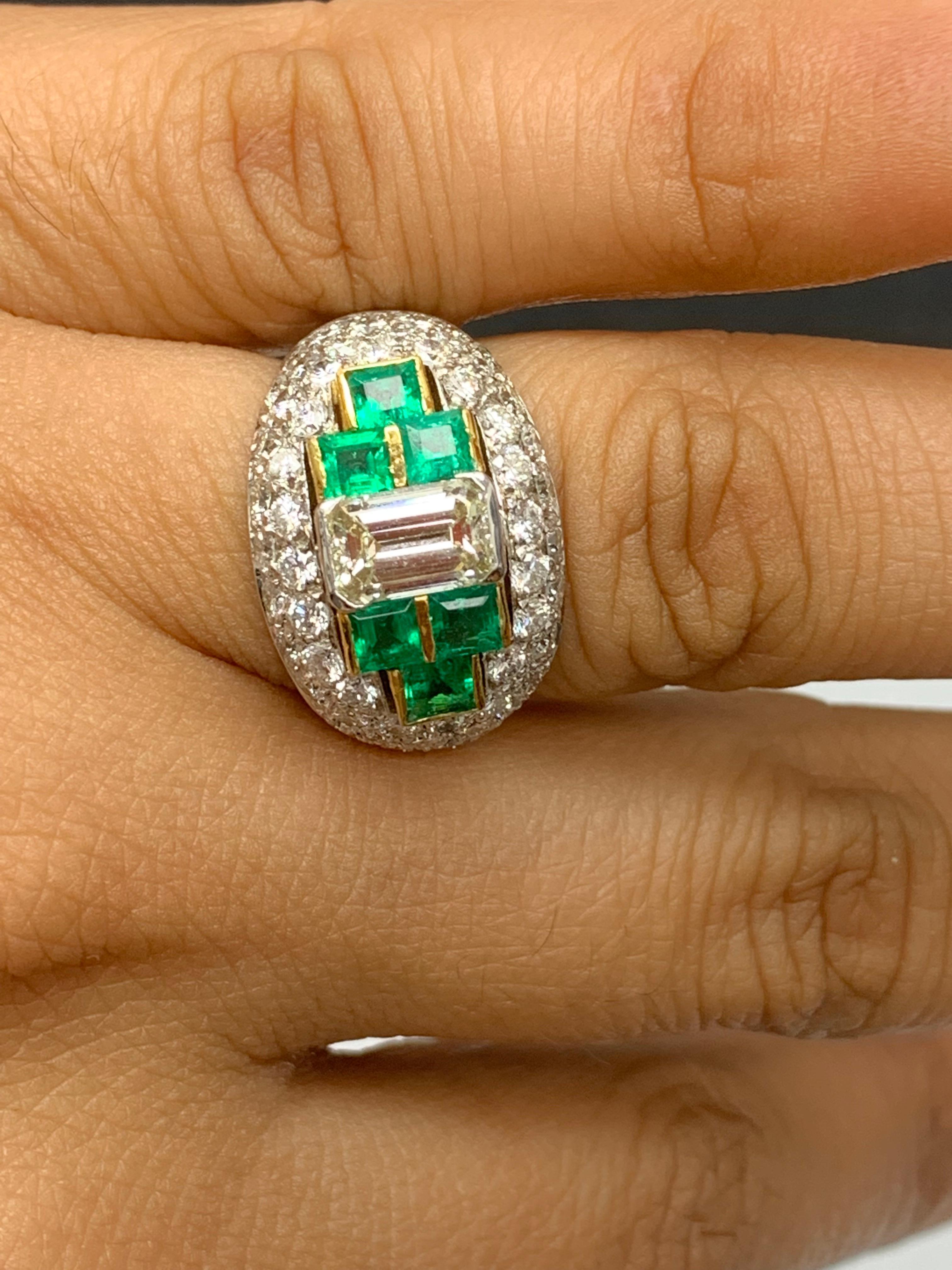 1.17 Carat Diamond and Emerald Cocktail Dome Ring in 18K Mix Gold For Sale 7
