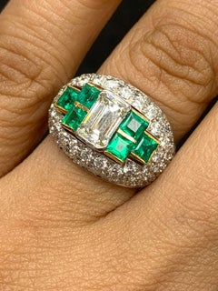 1.17 Carat Diamond and Emerald Cocktail Dome Ring in 18K Mix Gold