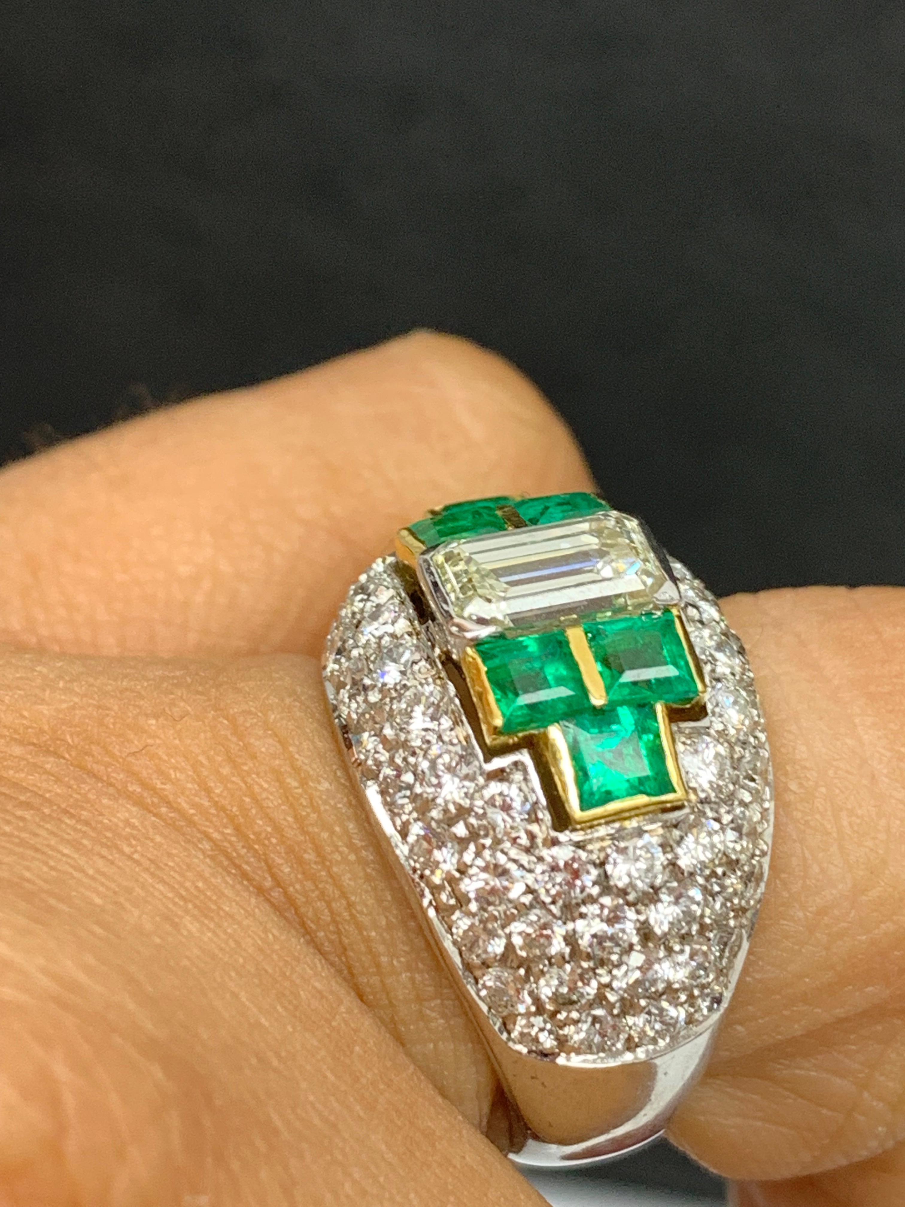 1.17 Carat Diamond and Emerald Cocktail Dome Ring in 18K Mix Gold In New Condition For Sale In NEW YORK, NY