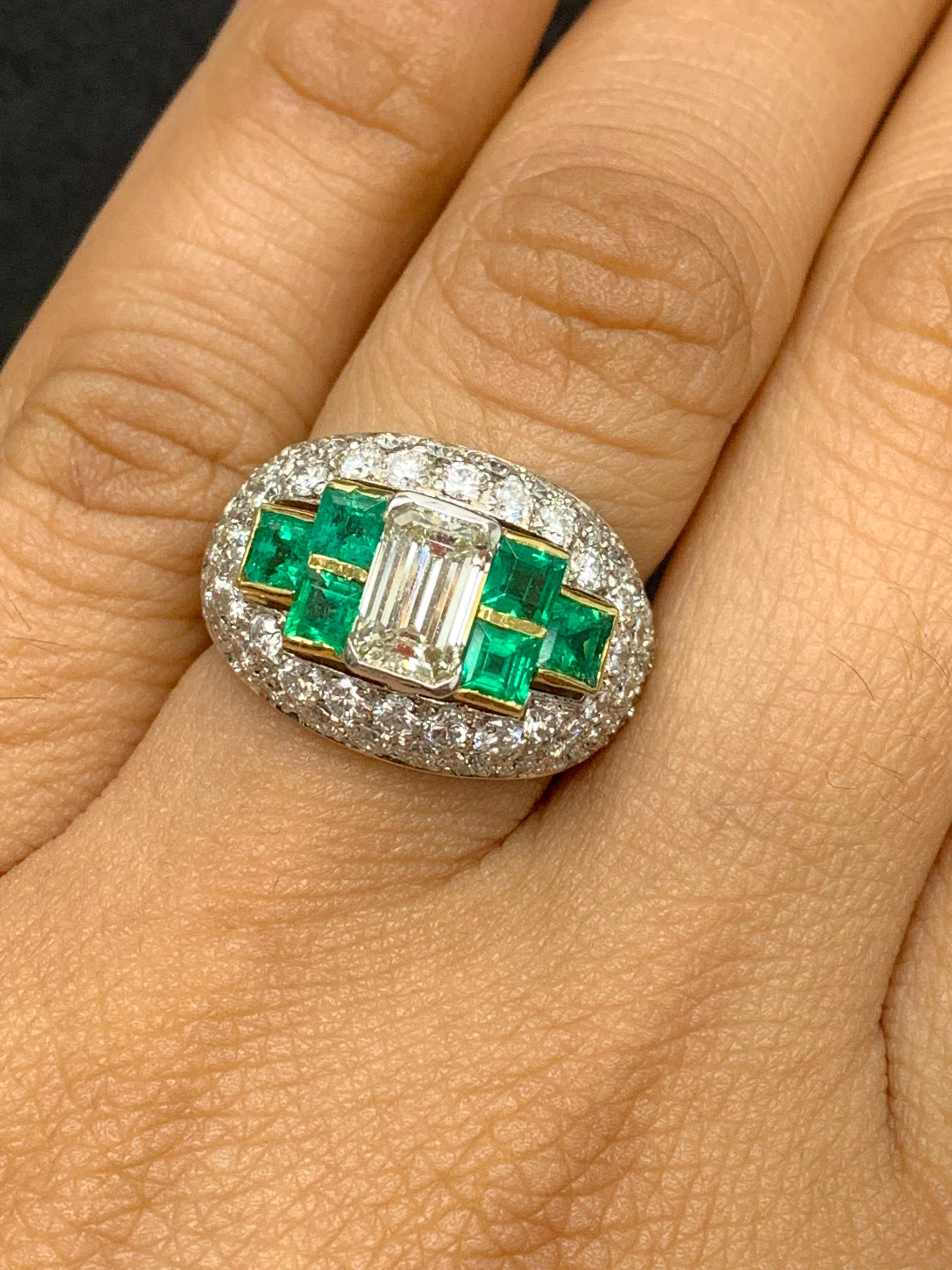 1.17 Carat Diamond and Emerald Cocktail Dome Ring in 18K Mix Gold For Sale 2