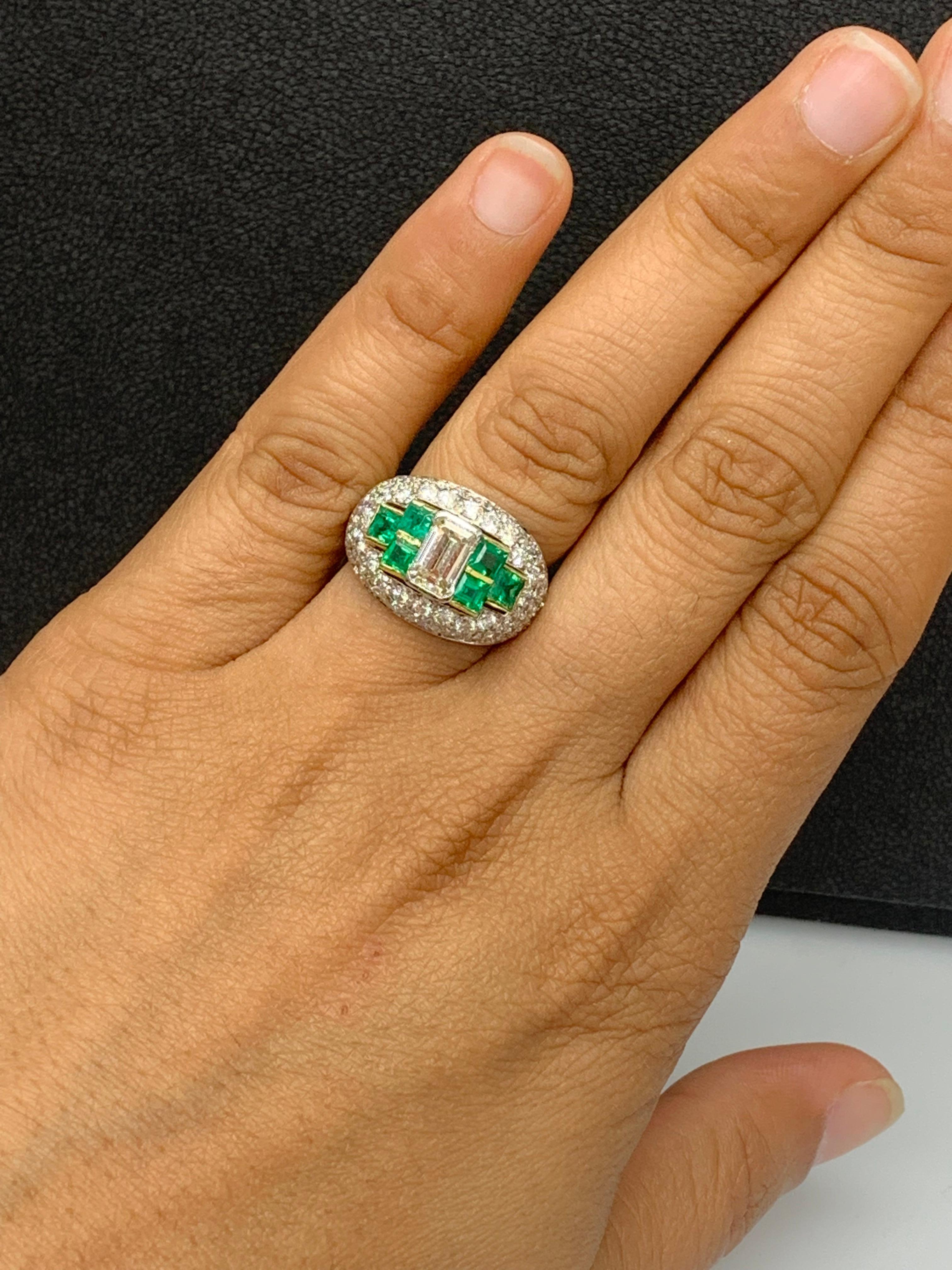 1.17 Carat Diamond and Emerald Cocktail Dome Ring in 18K Mix Gold For Sale 3