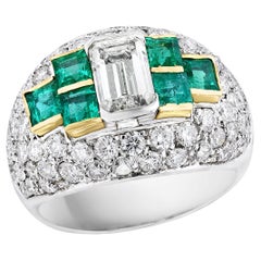 1.17 Carat Diamond and Emerald Cocktail Dome Ring in 18K Mix Gold
