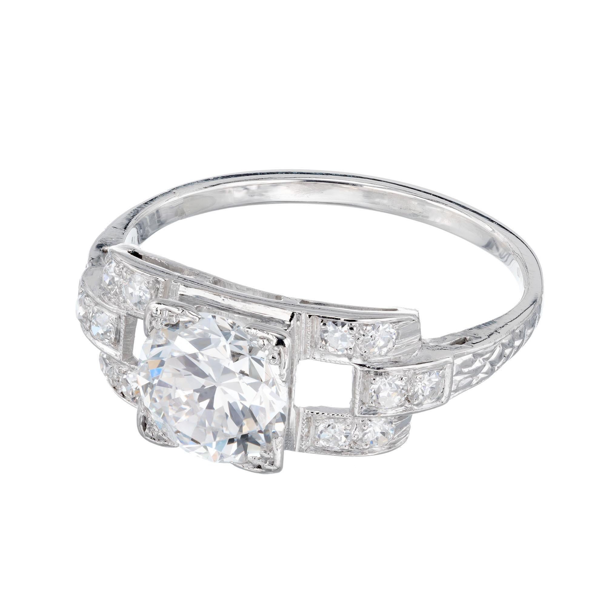 Old European Cut 1.17 Carat Diamond Platinum Art Deco Engagement Ring For Sale