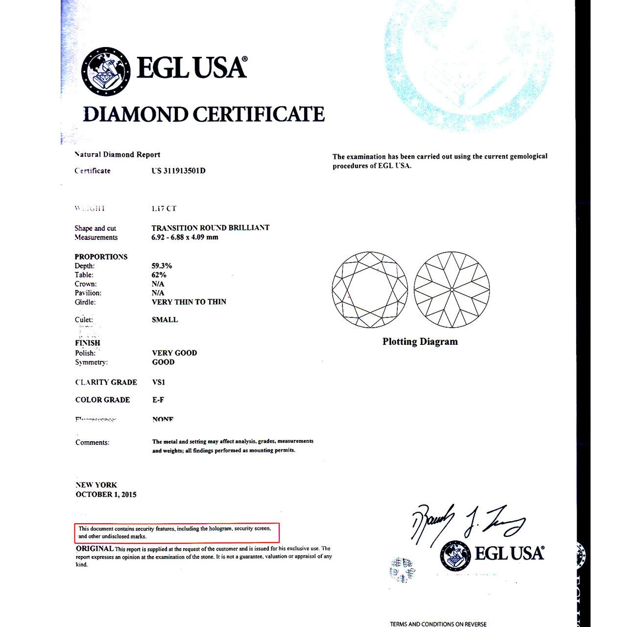 1.17 Carat Diamond Platinum Art Deco Engagement Ring For Sale 1