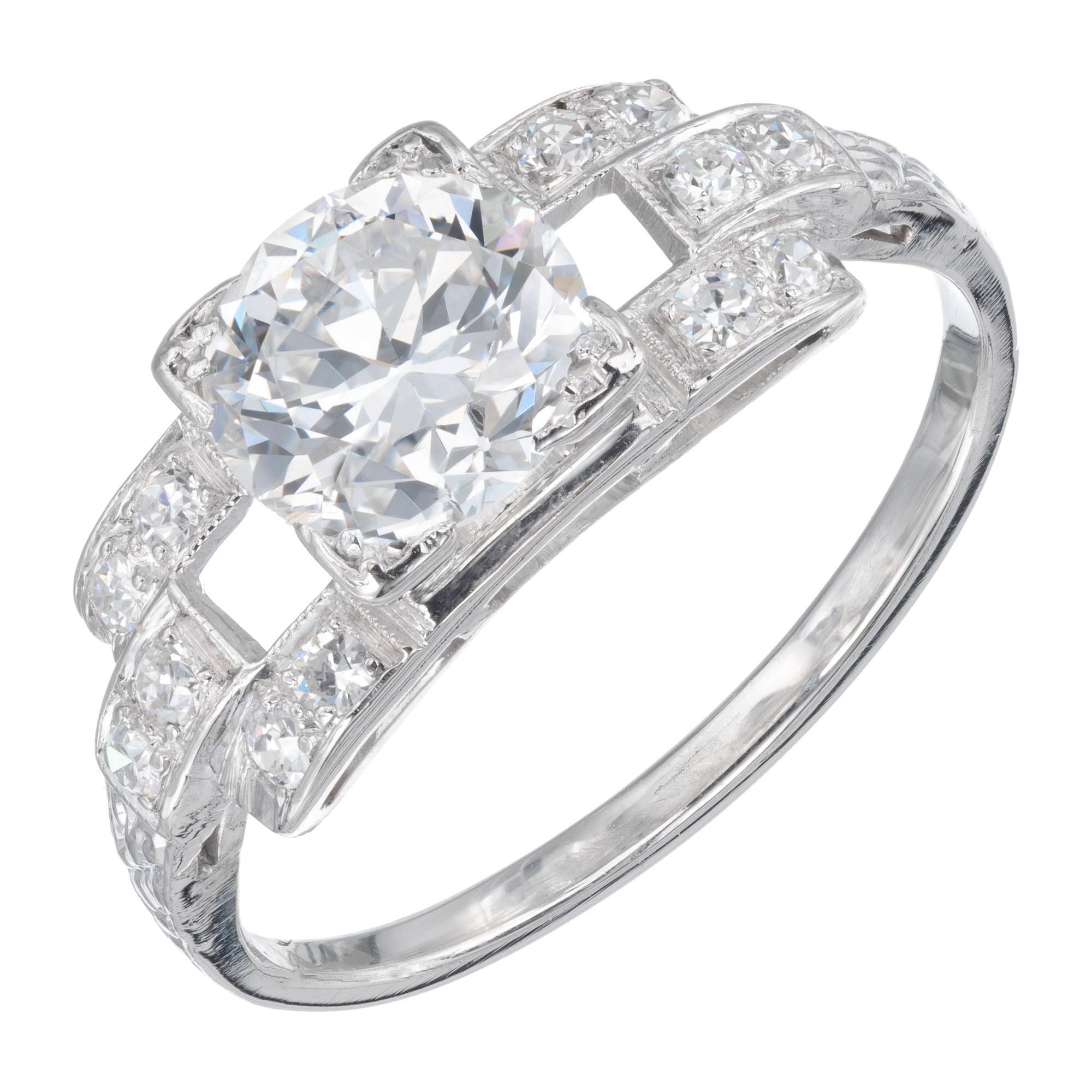 1.17 Carat Diamond Platinum Art Deco Engagement Ring For Sale