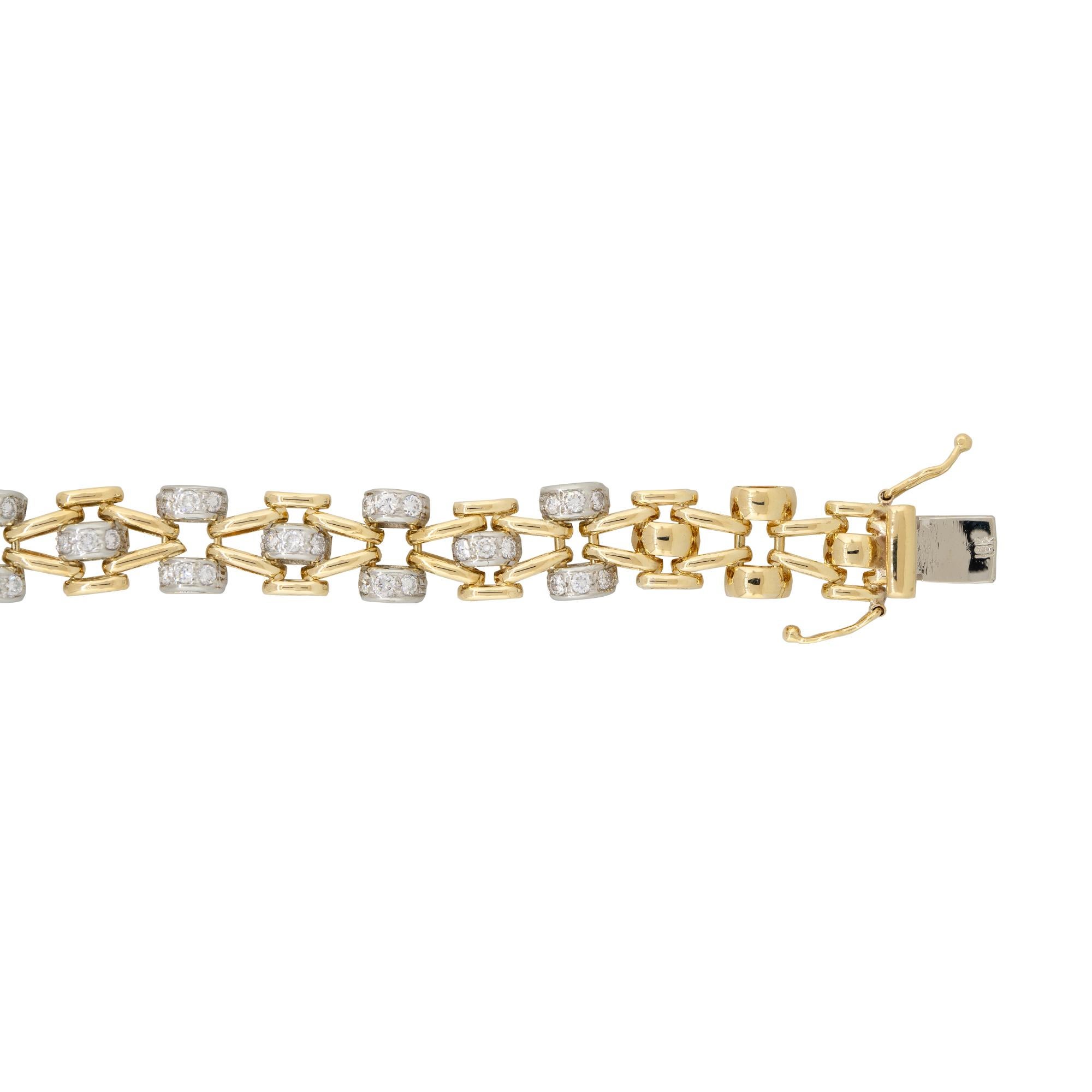 Taille ronde Bracelet à maillons ouverts en or 18 carats serti de diamants de 1,17 carat en vente