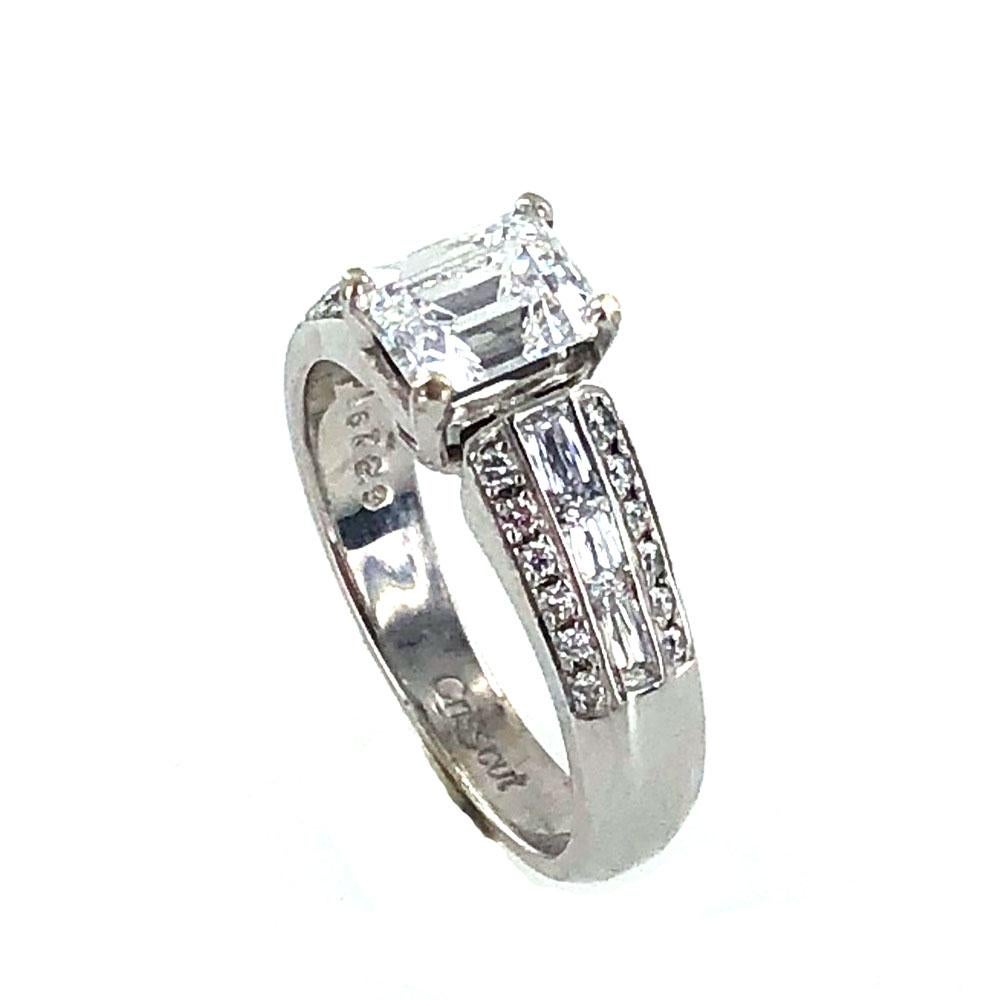 Women's 1.17 Carat Emerald Cut Diamond 18 Karat White Gold Engagement Ring D/SI1