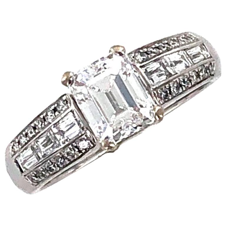1.17 Carat Emerald Cut Diamond 18 Karat White Gold Engagement Ring D/SI1