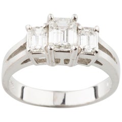 1.17 Carat Emerald Cut Diamond 18 Karat White Gold Three-Stone Engagement Ring