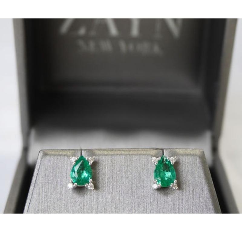 1.17 Carat Emerald Pear Studs 7x5 For Sale 1