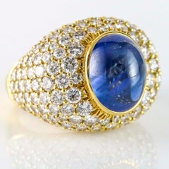 11.7 Carat Natural Blue Sapphire 18 Karat Yellow Gold Diamond Cocktail Ring