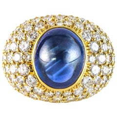 11.7 Carat Natural Blue Sapphire 18 Karat Yellow Gold Diamond Cocktail Ring