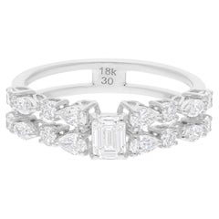 1.17 Carat Natural Diamond 18K White Gold Emerald Cut Open Band Ring