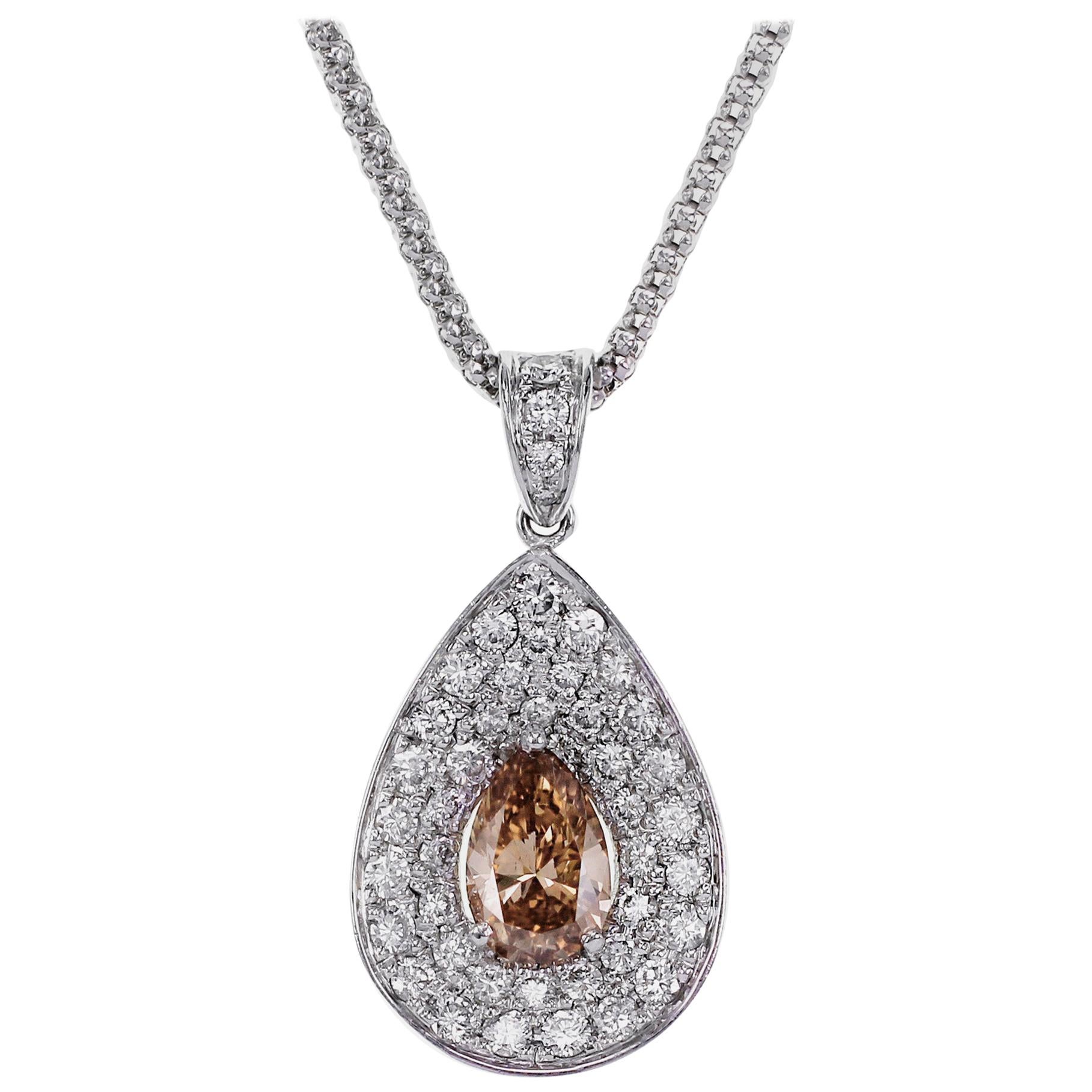 1.17 Carat Natural Fancy Brown Diamond and White Diamond Classic Necklace