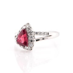 1.17 Carat, Natural, Fancy-Cut Ruby and Diamond Halo Ring Set in Platinum