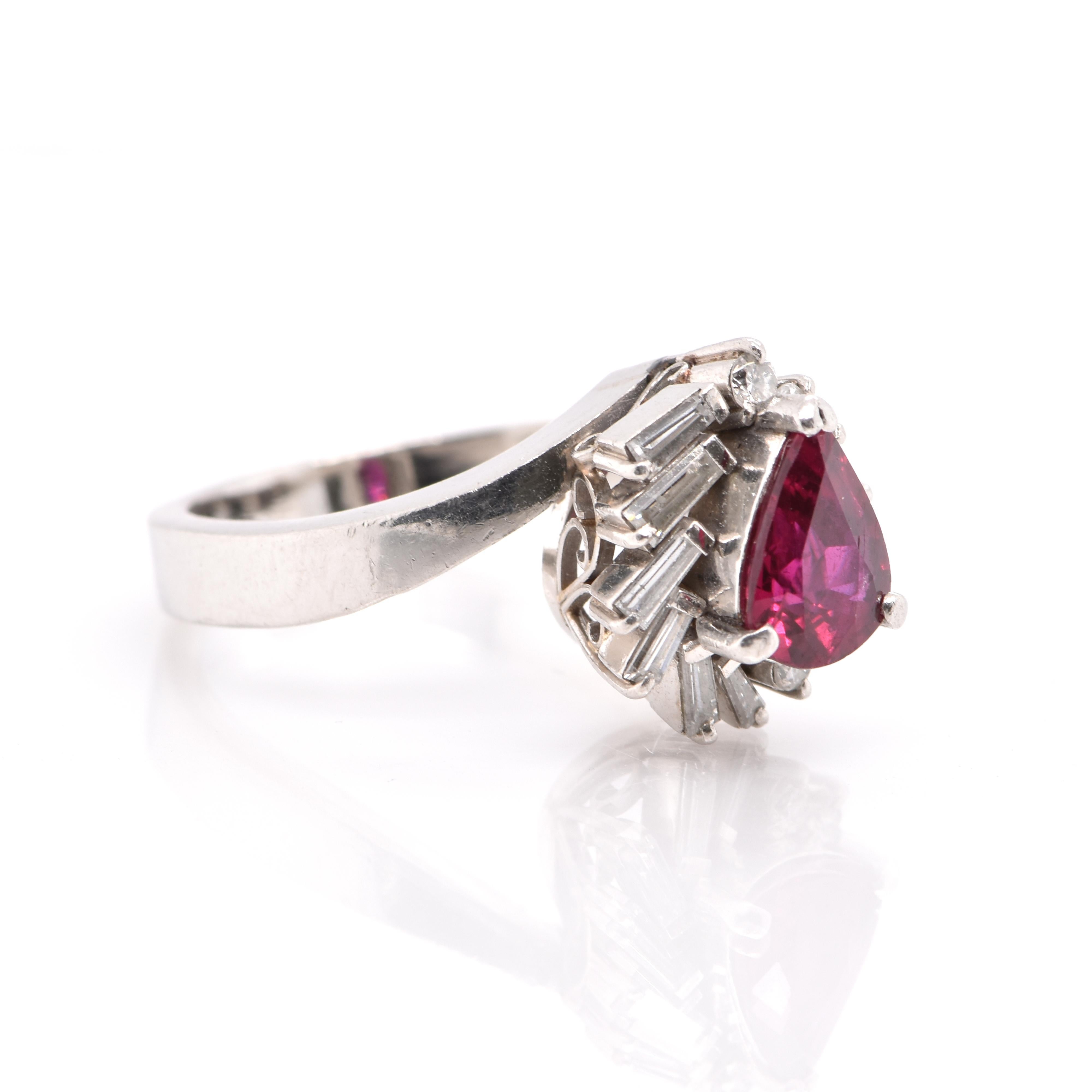 Art Deco 1.17 Carat Natural Ruby and Diamond Antique-Ring Set in Platinum