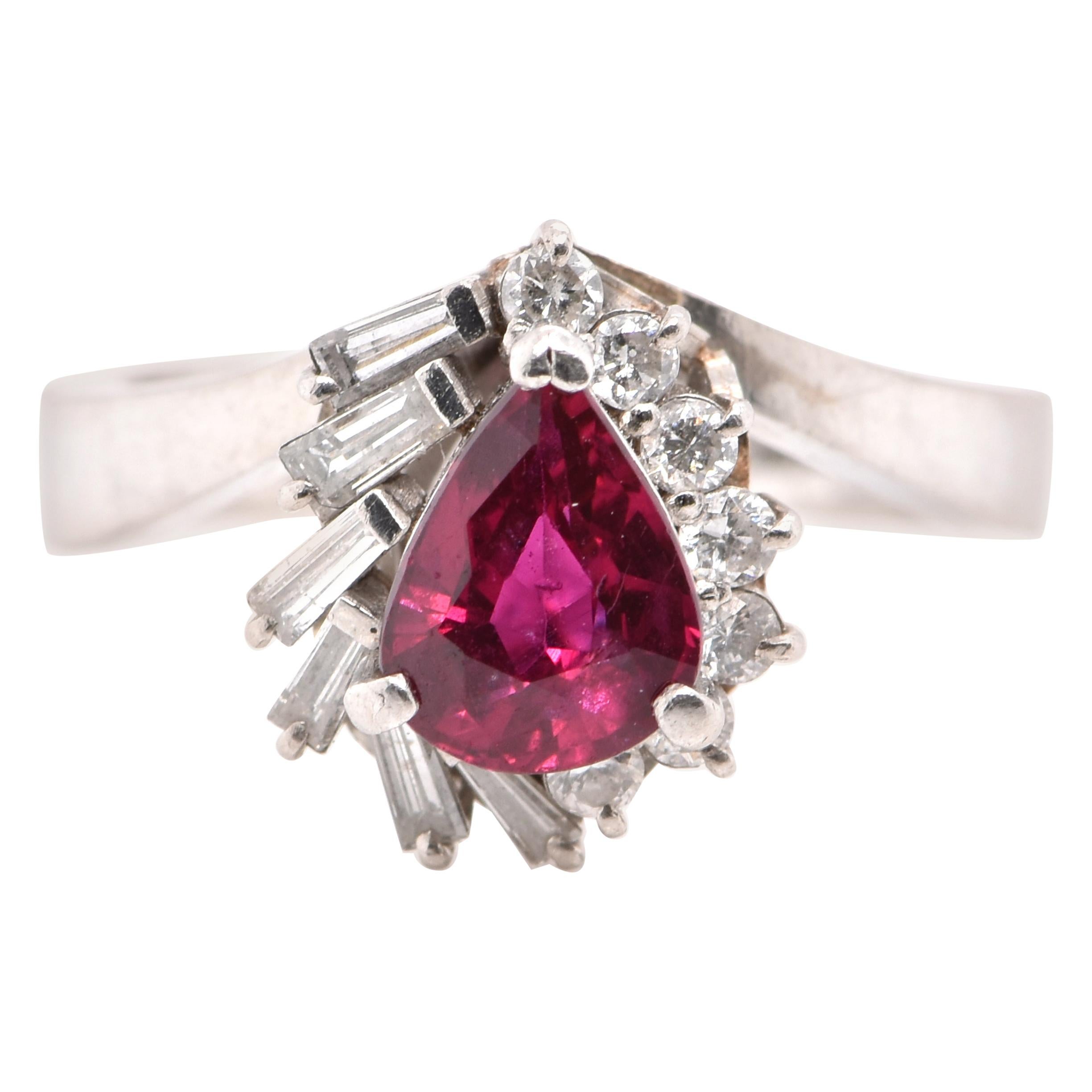 1.17 Carat Natural Ruby and Diamond Antique-Ring Set in Platinum