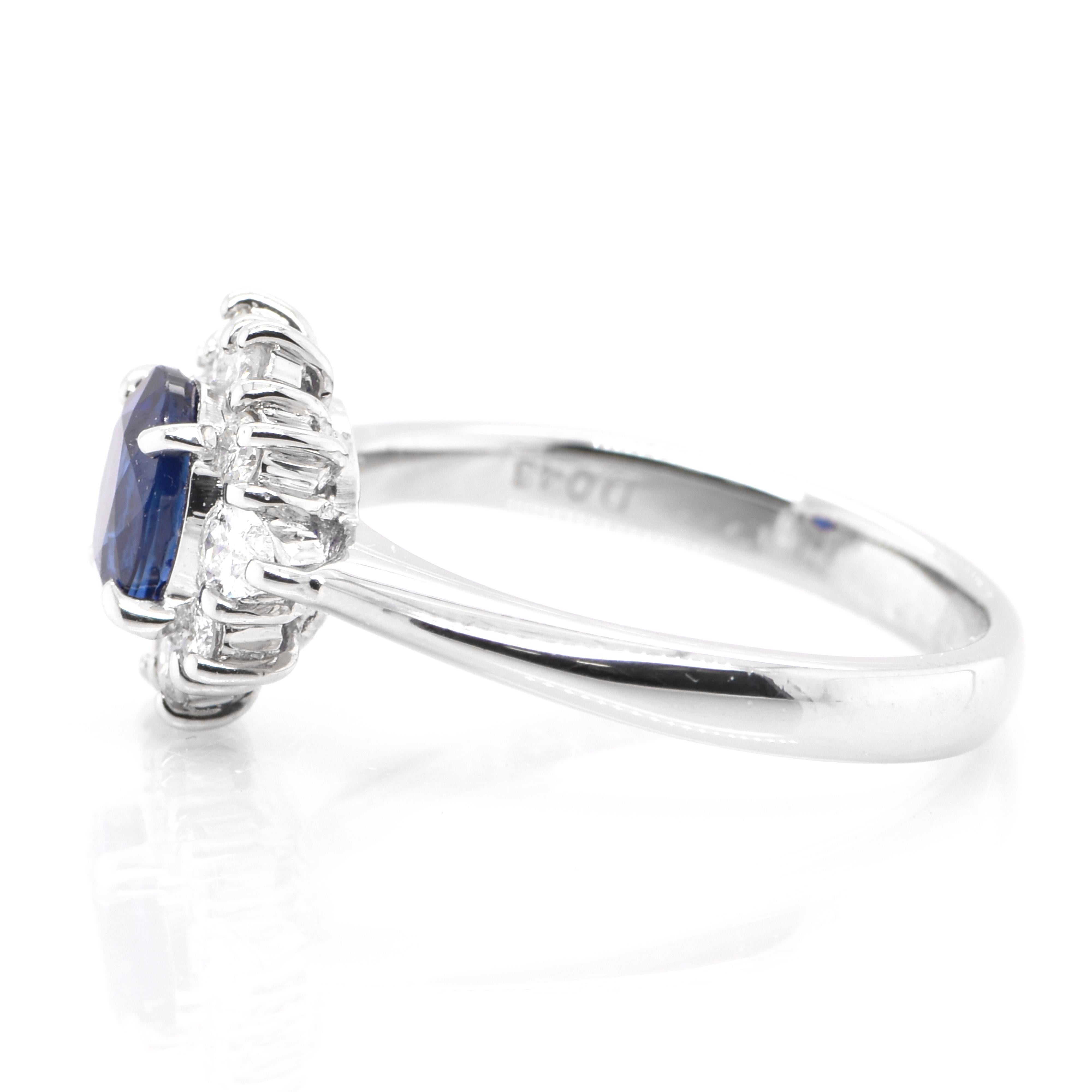 Oval Cut 1.17 Carat Natural Sapphire and Diamond Halo Ring Set in Platinum