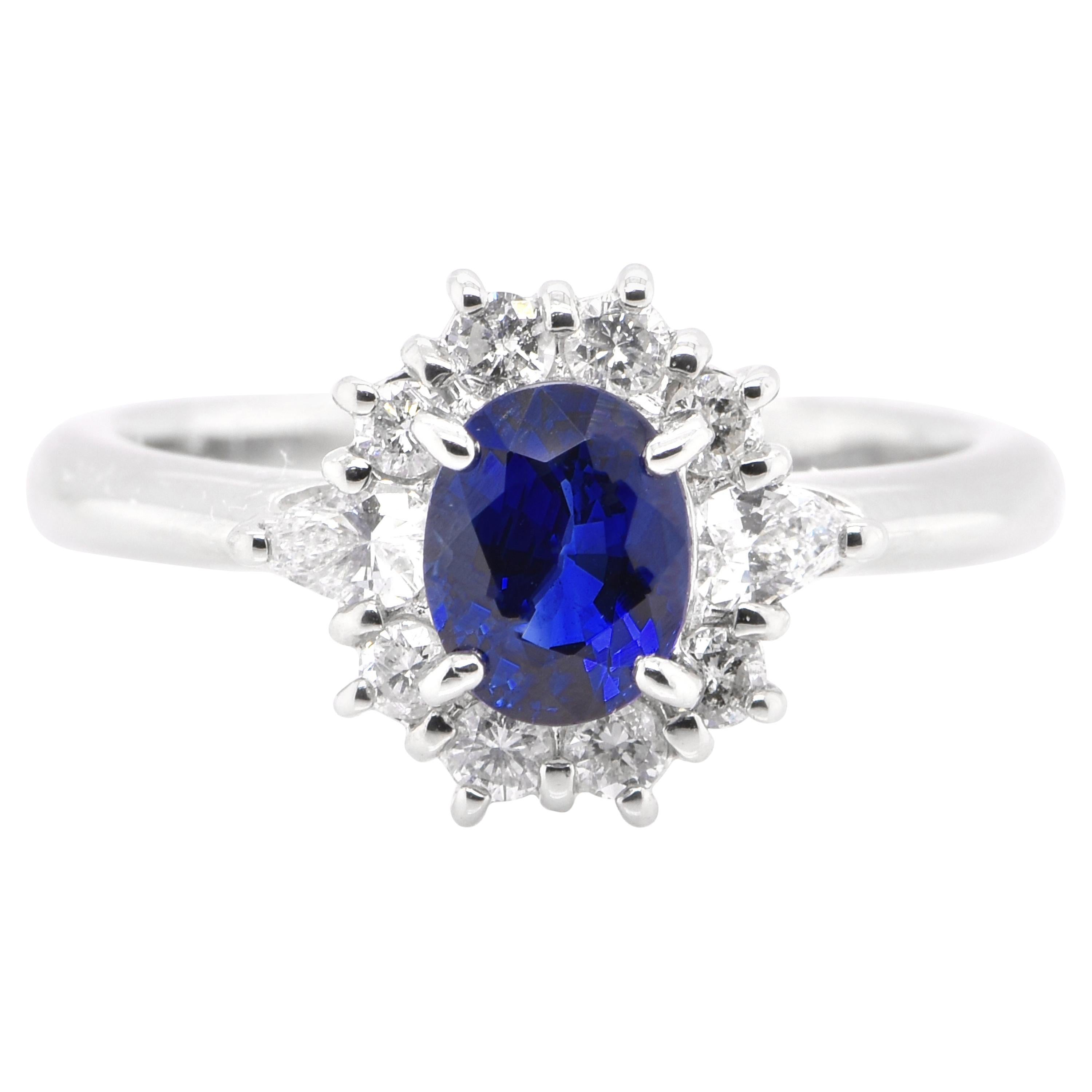 1.17 Carat Natural Sapphire and Diamond Halo Ring Set in Platinum