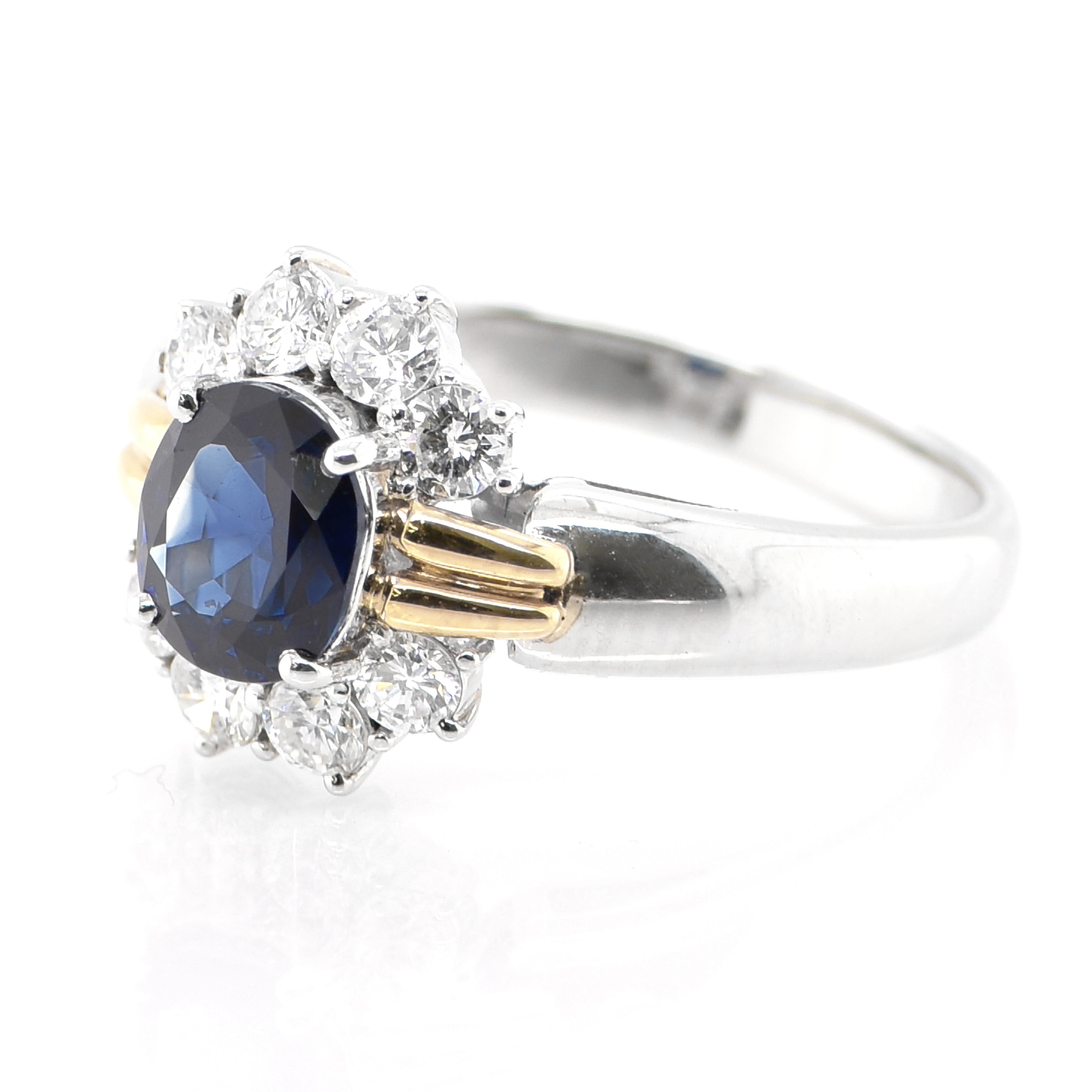 A stunning Ring featuring a 1.17 Carat Natural Sapphire and 0.44 Carats of Diamond Accents set in Platinum and 18K Yellow Gold. Sapphires have extraordinary durability - they excel in hardness as well as toughness and durability making them very