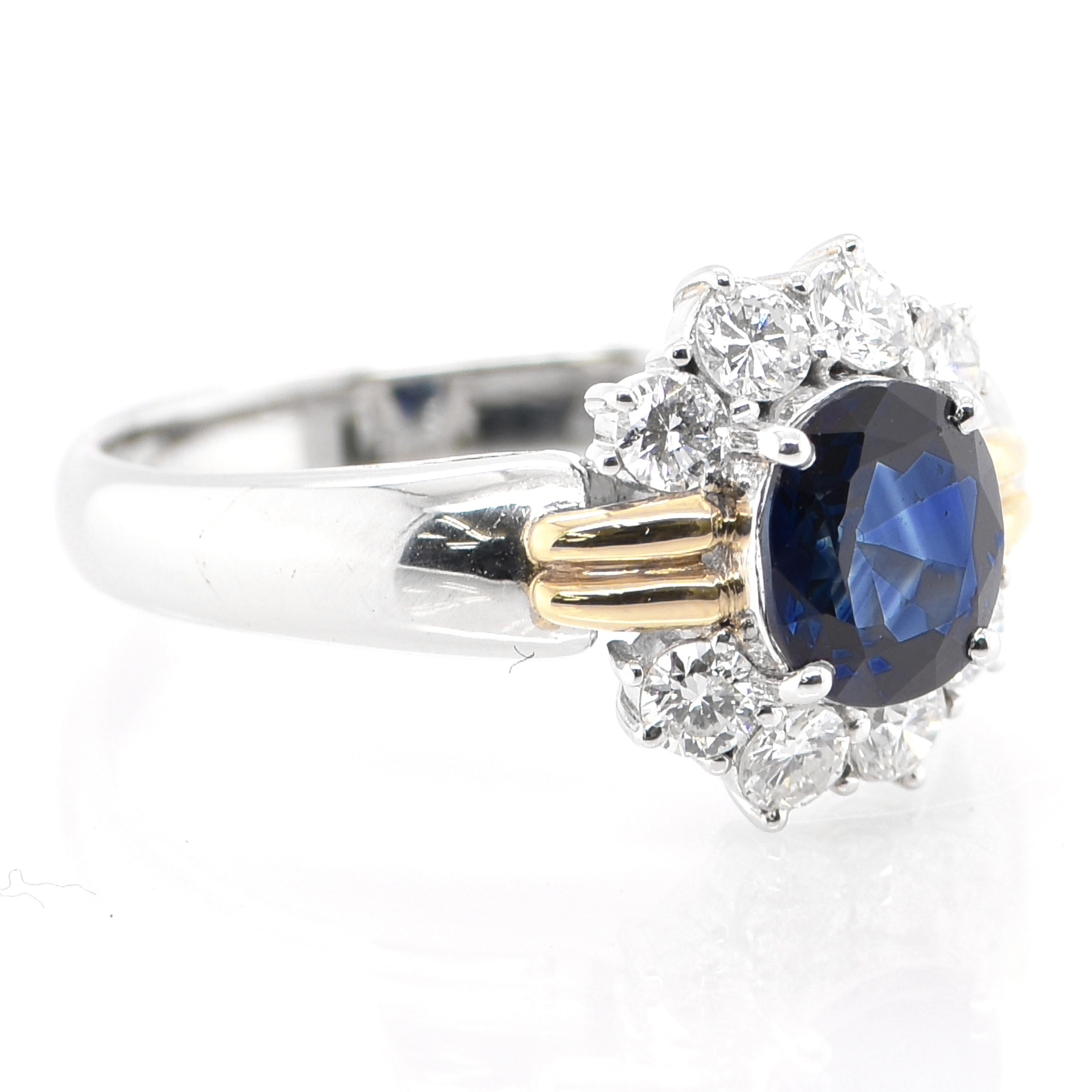 Modern 1.17 Carat Natural Sapphire and Diamond Ring set in Platinum and 18K Gold