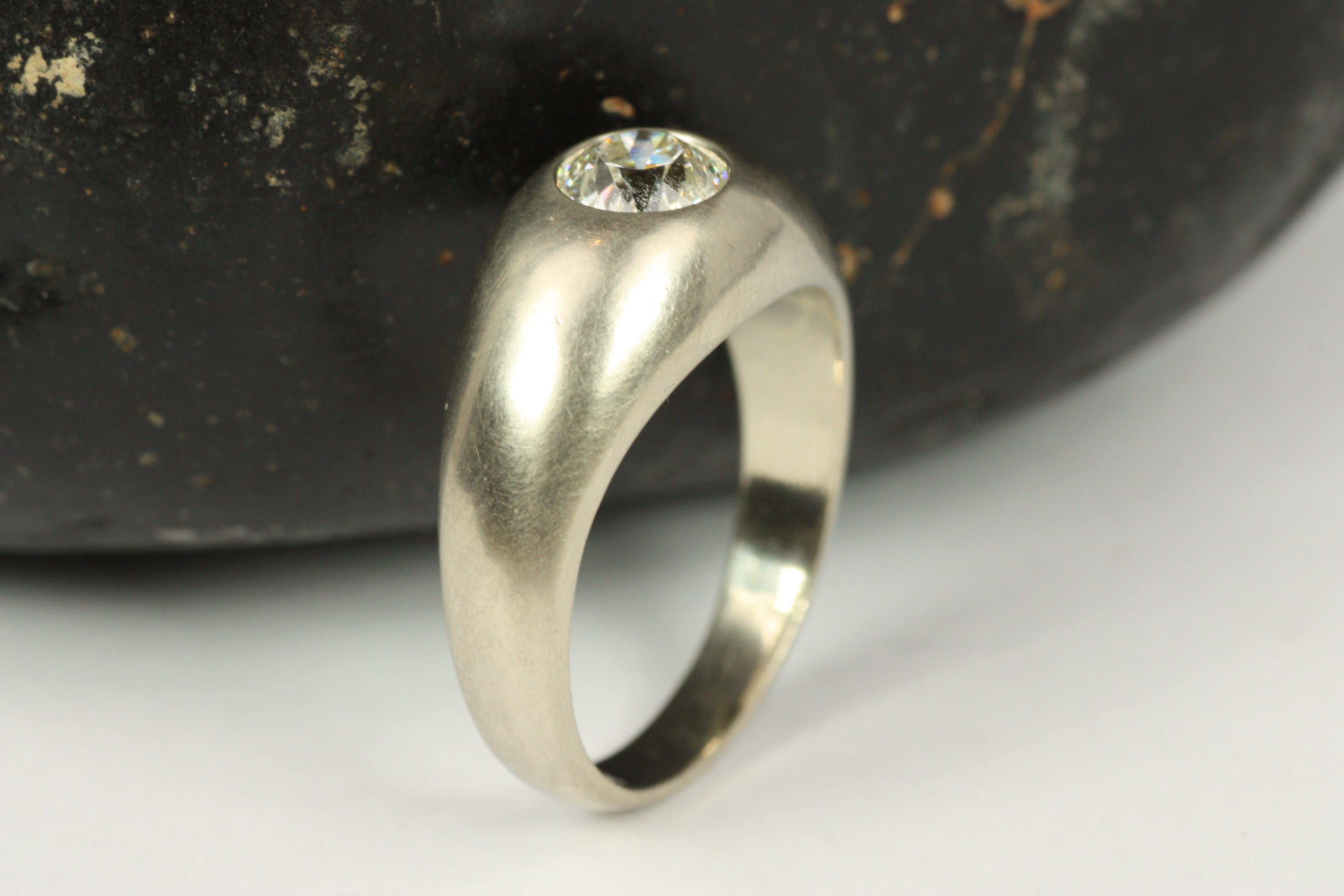 1,17 Karat Old Mine Cut Diamant Solitär Gypsy Verlobungsring im Angebot 2