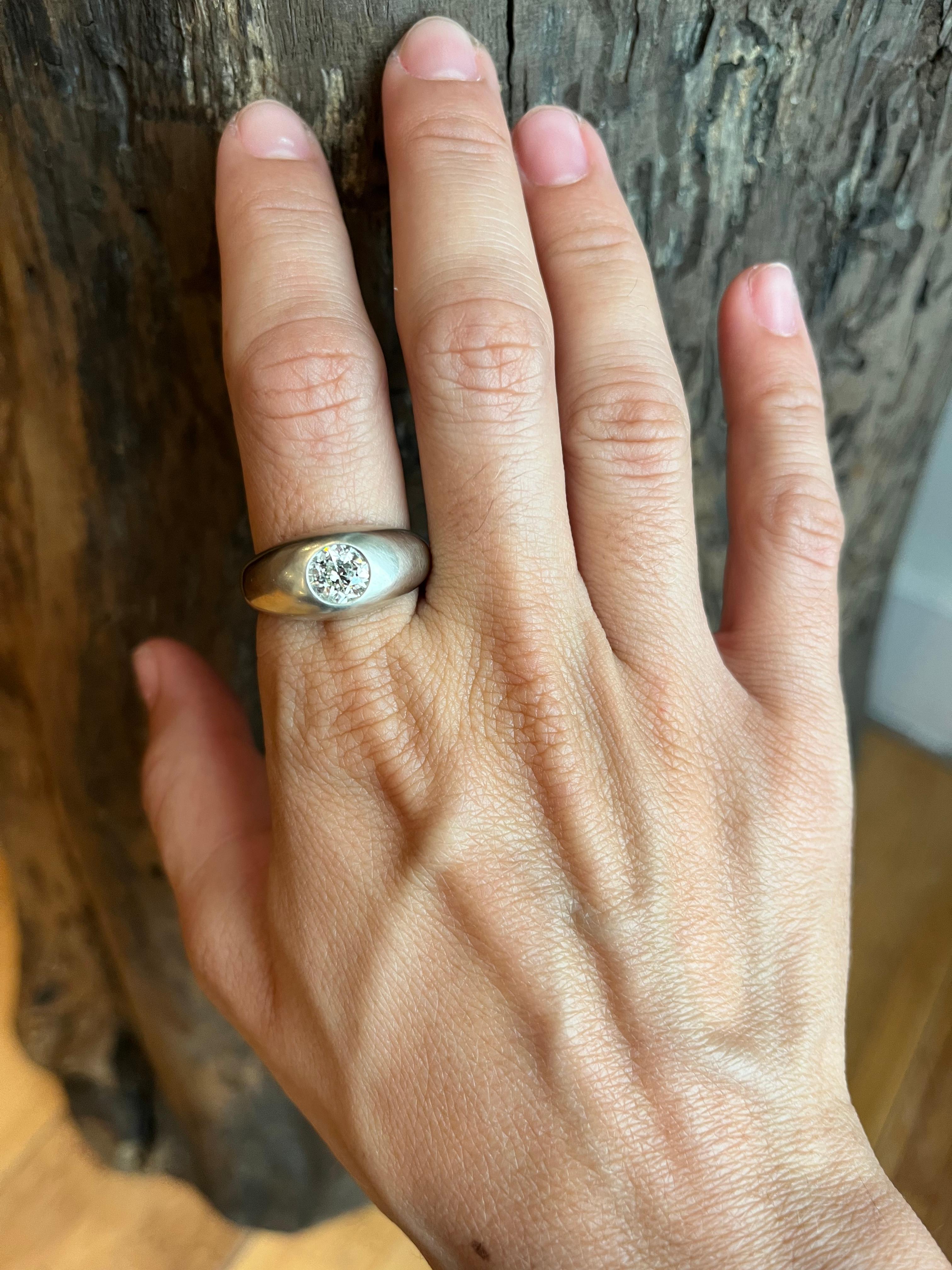 1,17 Karat Old Mine Cut Diamant Solitär Gypsy Verlobungsring im Angebot 4