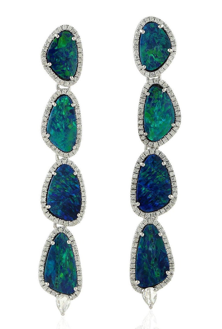 11.7 Carat Opal 18 Karat White Gold Tiered Drop Diamond Earrings For ...